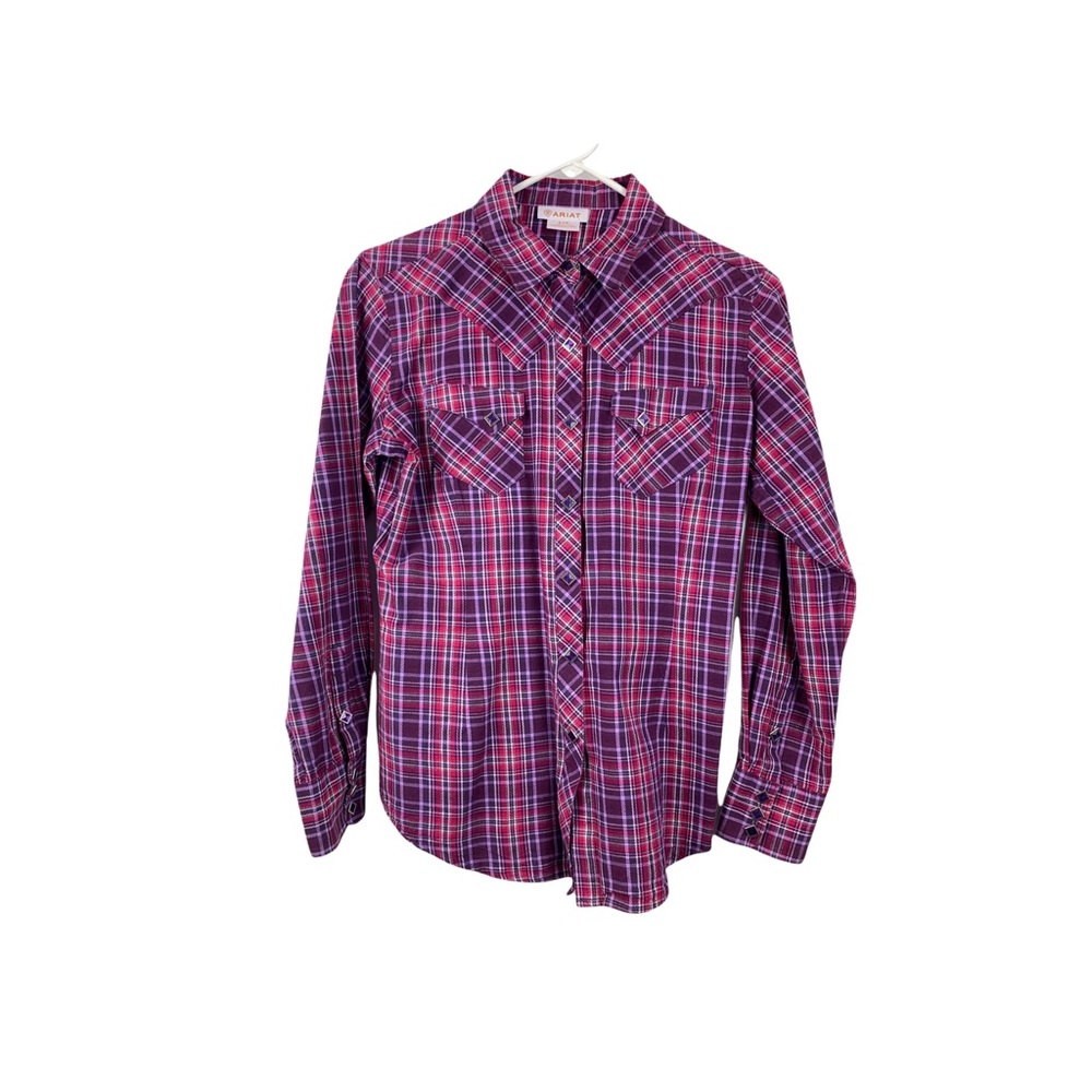 Ariat Women’s Plaid Western Snap Button Shirt Long Sleeve Pink Purple Small
